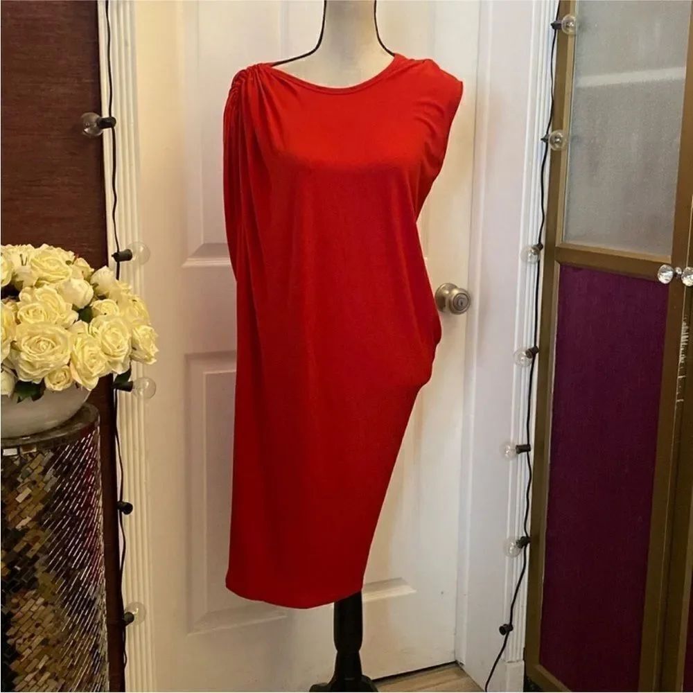 Lanvin Elegant Red Draped Dress, XS